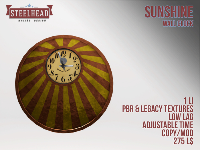 STEELHEAD SUNSHINE WALL CLOCK