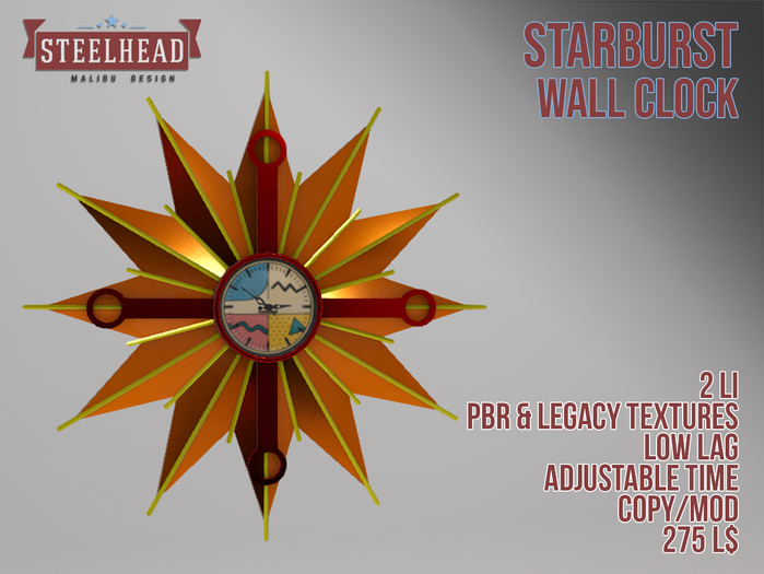 STEELHEAD STARBURST WALL CLOCK