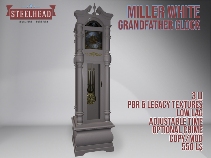 STEELHEAD MILLER WHITE GRANDFATHER CLOCK 