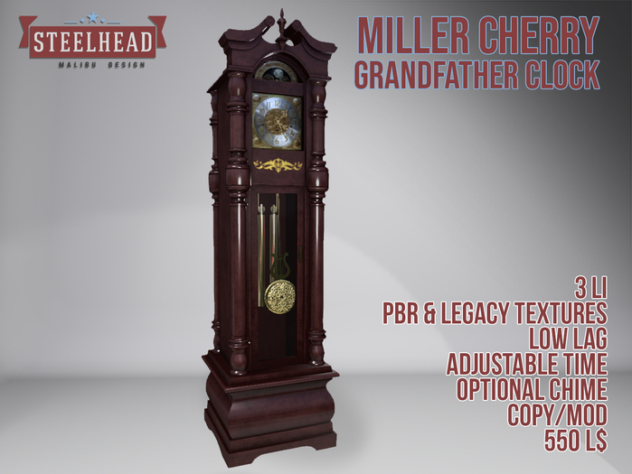 STEELHEAD MILLER CHERRY GRANDFATHER CLOCK