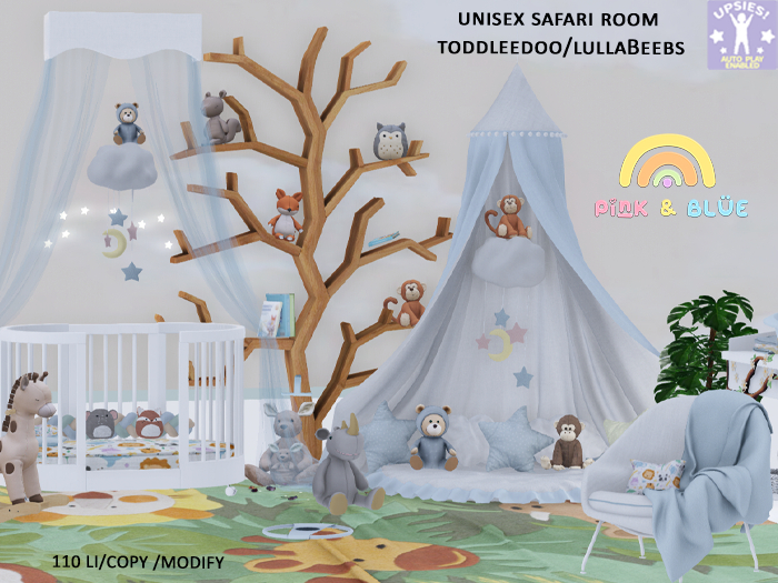 {Pink&Blue}Unisex Safari Room  Toddleedoo/LullaBeebs(Upsies API)