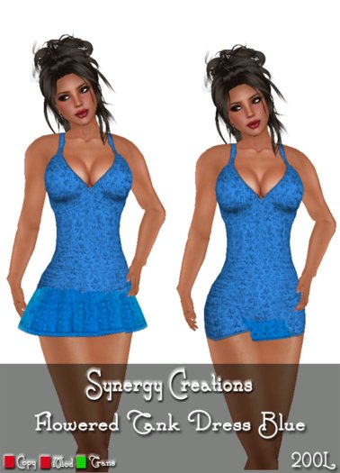 Synergy ~ Flowered Tank Dress blue