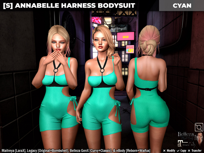 [S] Annabelle Harness Bodysuit Cyan