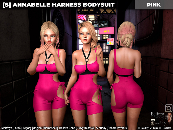 [S] Annabelle Harness Bodysuit Pink