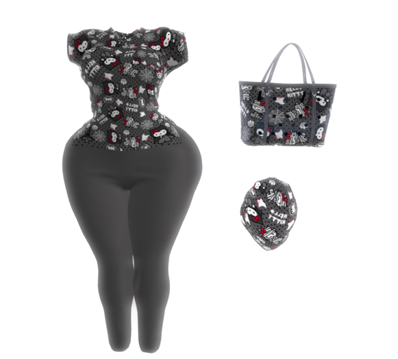SH. HELLO BAT CAT SCRUBS SET