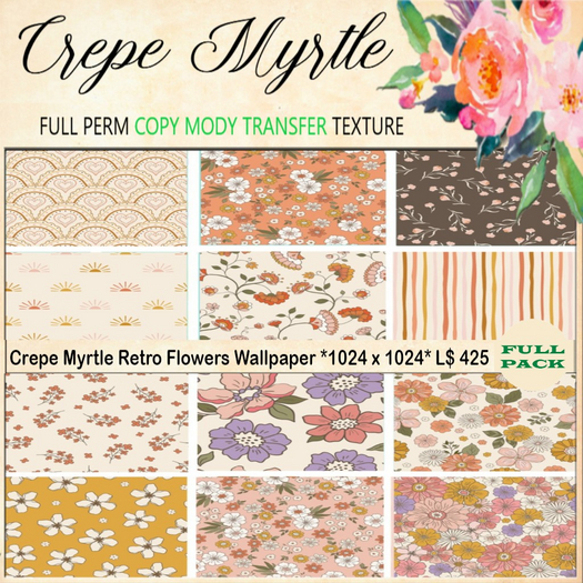 Crepe Myrtle Retro Flowers Wallpaper  Fullpack