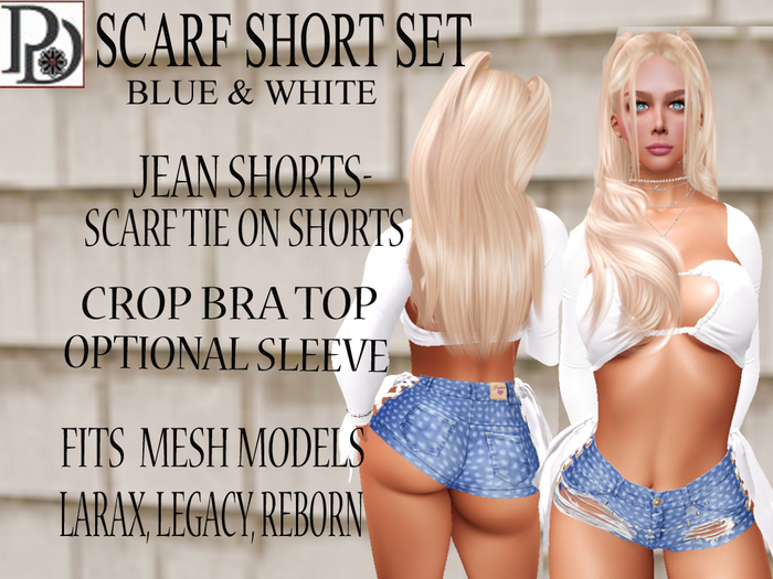 !!PD-329Scarf ShortsSet-BlueWhite