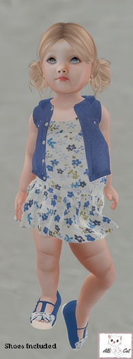 Blue Flower Vest Dress Set