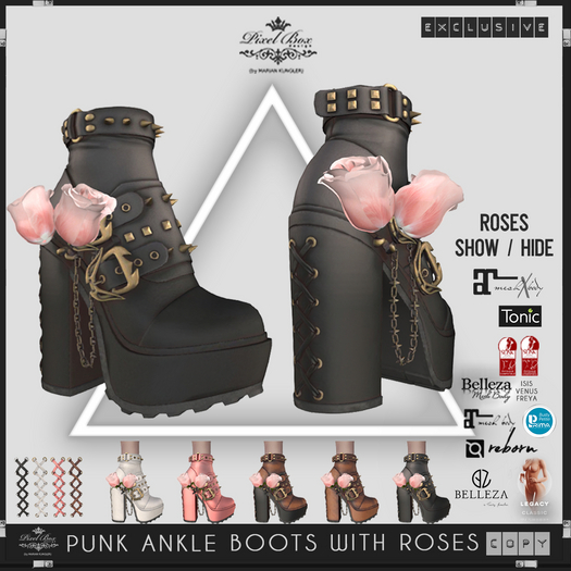 PIXEL BOX - Punk Ankle Boots with Roses
