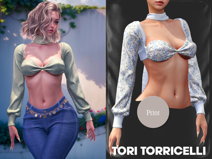 TORI TORRICELLI // Rhea Crop Blouse // Blue Floral