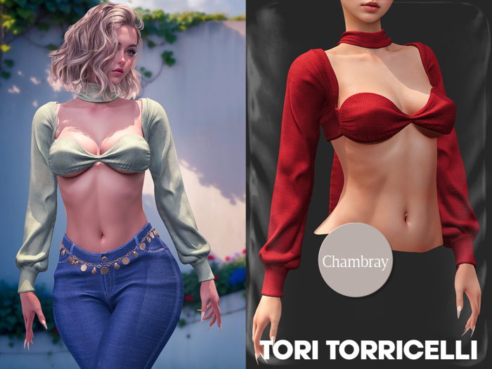 TORI TORRICELLI // Rhea Crop Blouse // Chambray Red