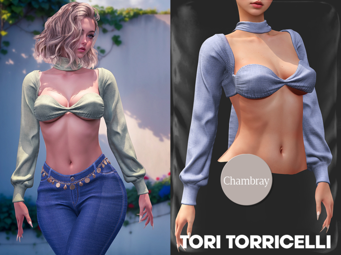 TORI TORRICELLI // Rhea Crop Blouse // Chambray MutedBlue