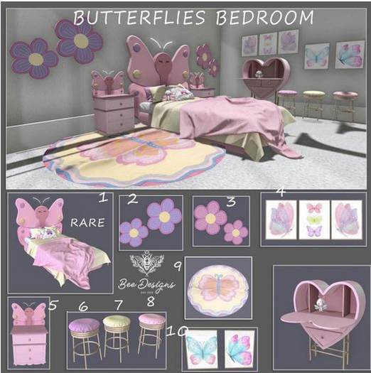 01 Bee Designs Butterflies Bedroom RARE