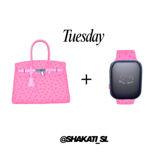 SH. PINK OSTRITCH WATCH AND HANDBAG