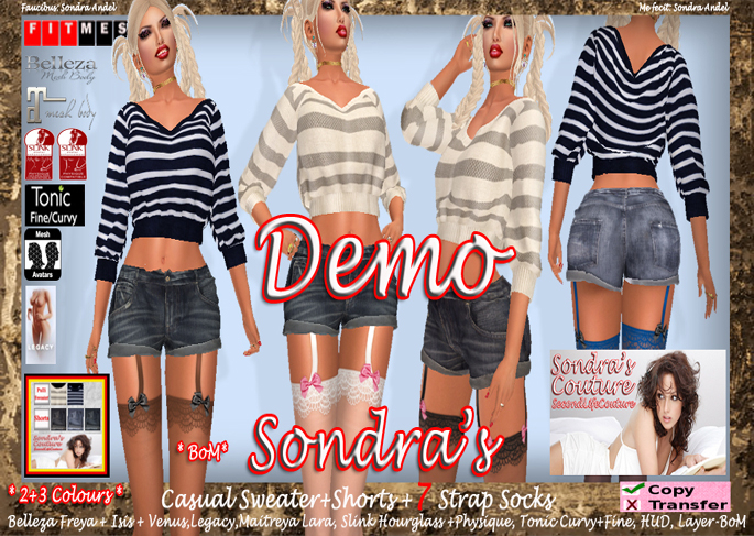 *Sondra's Casual Sweater+Shorts+Strap Socks DEMO (add)