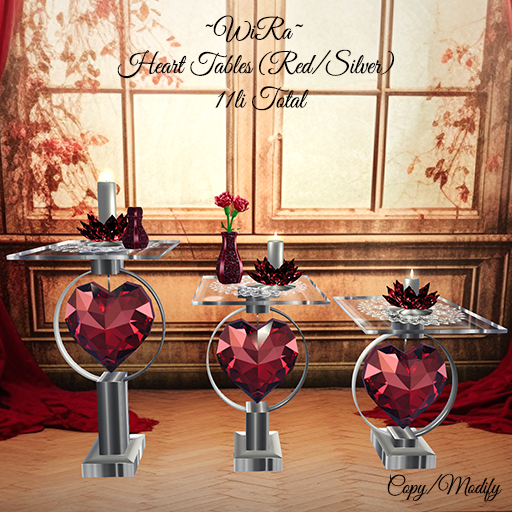 ~WiRa~ Heart Tables (Red/Silver) BOX