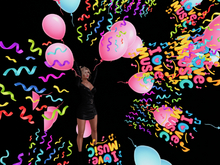 I Love Music with confetti, balloons poofer