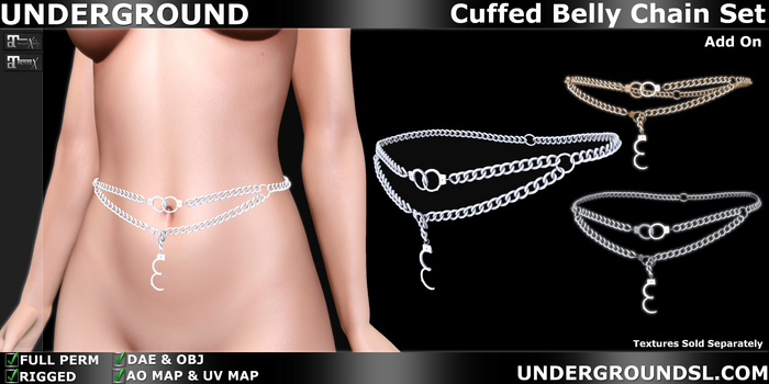 (UG FULL PERM) - Cuffed Belly Chain Add On Set