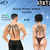 Black Spinal Wings Tattoo