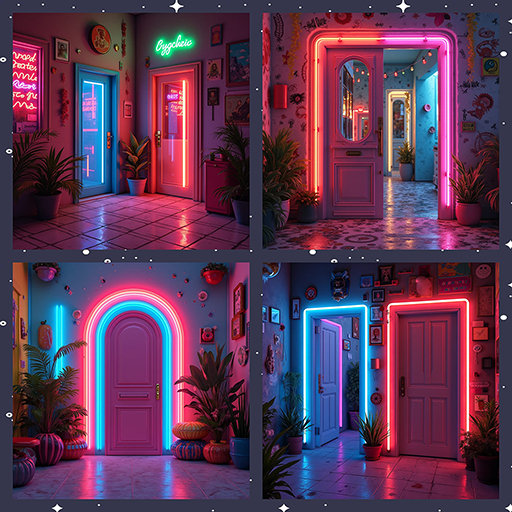 PIXEL POP!  Neon Doors Backdrops
