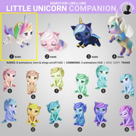 1. SEmotion Libellune Little Unicorn Companion RARE