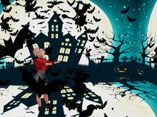 Halloween Witch on Broom with Bats poofer