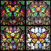 8 BUTTERFLY STAINED GLASS PANELS - Full Perm