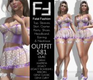 Fatal Fashion - Outfit 581 - LILAC: Top, Sleeves, Skirt, Garter, Panty, Shoes, Headband, Earring & Necklace