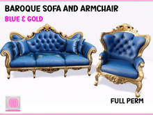 Baroque Living Room Set: Sofa & Armchair Blue & Gold Full Perm Luxury Mesh Furniture 