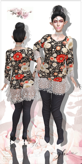 {GH} Autumn Frills Red Floral Peplum Lace Dress