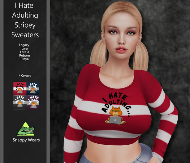 Snappy - I Hate Adulting Cropped Cat Sweater