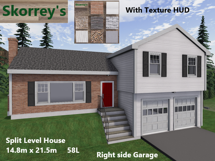 Mesh Split Level Ranch with RIGHT side Garage, Reading room, Fire place, Grass Land Leveler, Edit colors on so many face