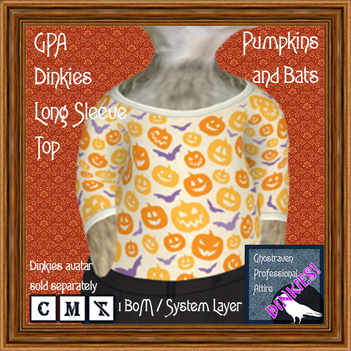 GPA Dinkies Long Sleeve Top BOM - Pumpkins and Bats Print