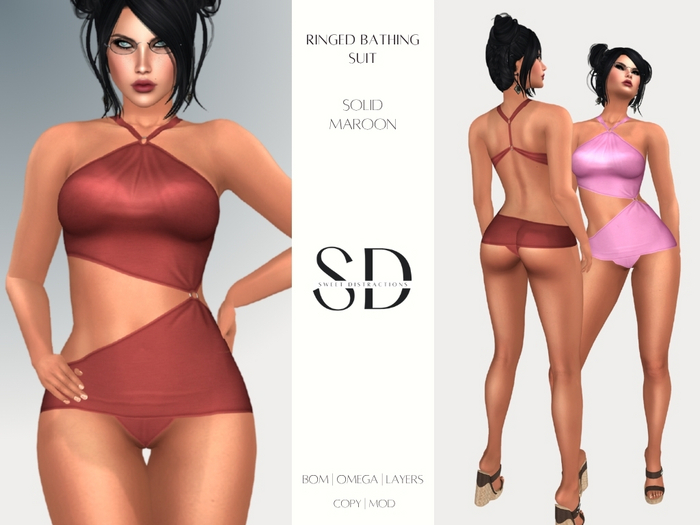 S/D Ringed Bathing Suit in Maroon (BOM, Classic, Omega)