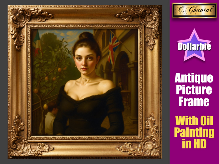 C.CHANTAL Antique Picture Frame with Oil Painting #022 * Dollarbie *