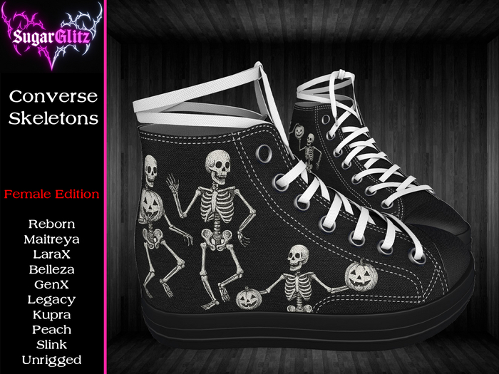 SugarGlitz - Female Converse Skeletons White