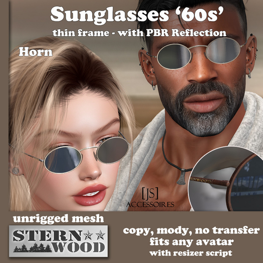 {JS} Sunglasses '60s' - thin frame - 'PBR' - horn