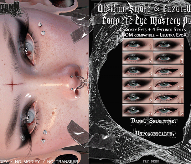 Obsidian Smoke & Razor Wing – 8 Smokey Eyes + 4 Eyeliner Styles – BOM EvoX