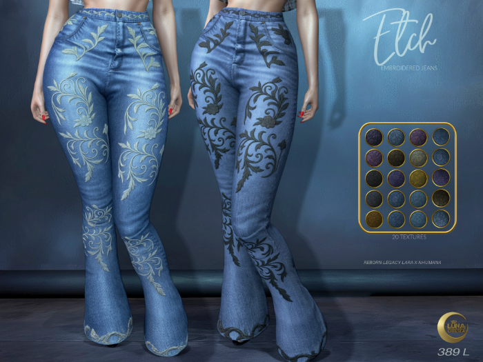 Etch, Embroidered jeans. 20 texture Pack