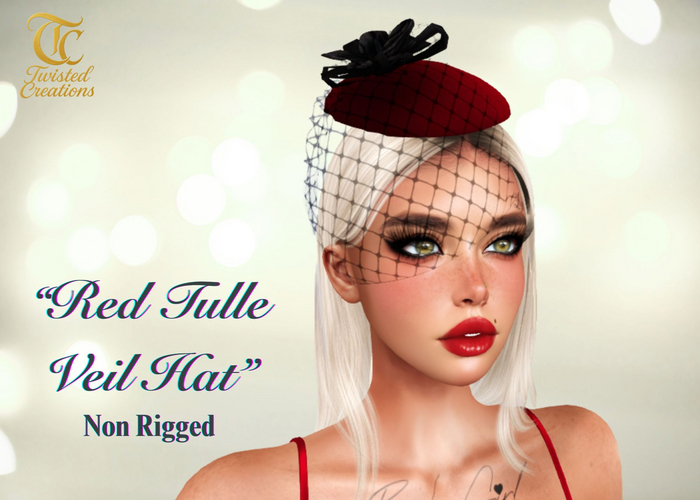 TC - Red Tulle Veil Hat