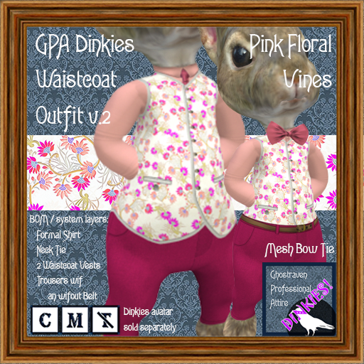 GPA Dinkies Waistcoat Outfit BOM - Pink Floral Vines Print v.2
