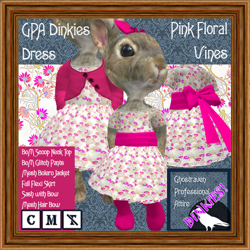 GPA Dinkies Dress BOM - Pink Floral Vines Print