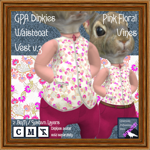 GPA Dinkies Waistcoat BOM - Pink Floral Vines Print v.2