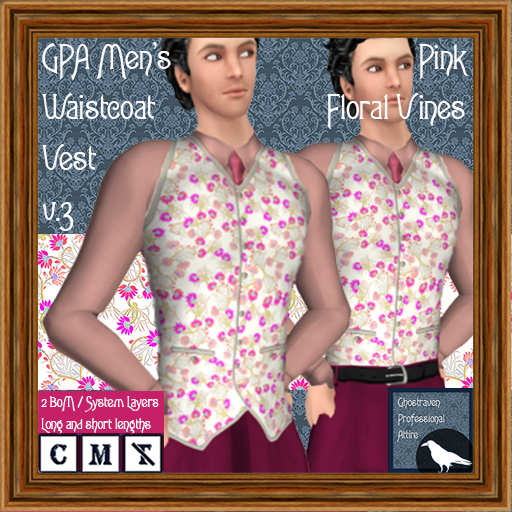 GPA Men's Waistcoat Vest - Pink Floral Vines Print v.3