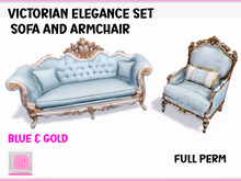 Victorian Elegance Furniture Set Blue & Gold Full Perm – Sofa & Armchair Luxury Mesh (5 LI + 4 LI)