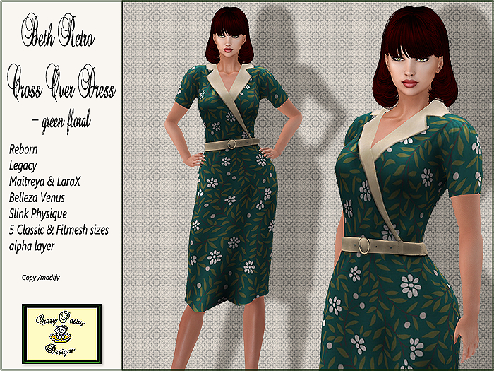 Crazy Pastry Designs Beth Retro Cross Over Dress - Green Floral