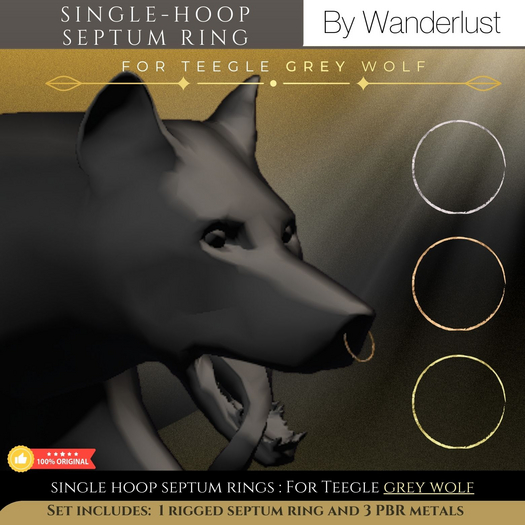 Wanderlust-Grey Wolf Single Septum Rings Boxed