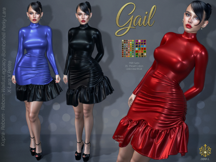 Gail, PBR Satin, Midi Ruffle Dress. Fatpack