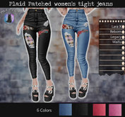 ::MM:: Plaid patched women's tight jeans 2 - 6 Colors