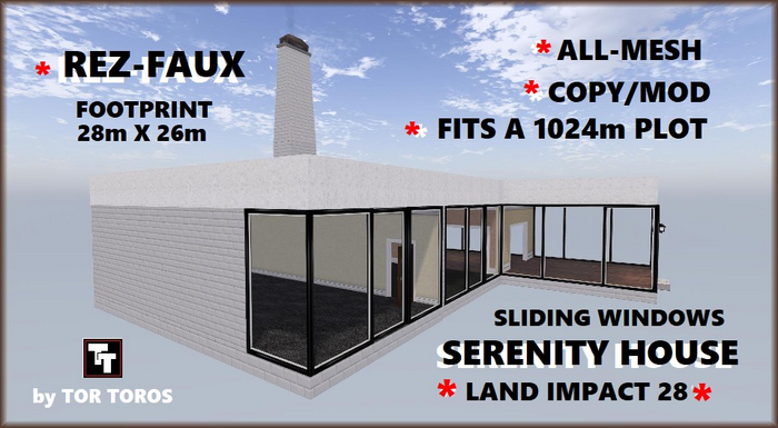 SERENITY HOUSE 28Li 28m X 26m (Boxed) LOW PRIM HOUSE